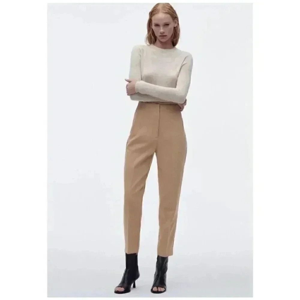 ZARA High Waisted High Rise Viscose Blend Taupe Beige Women’s Pants SZ  S #2013